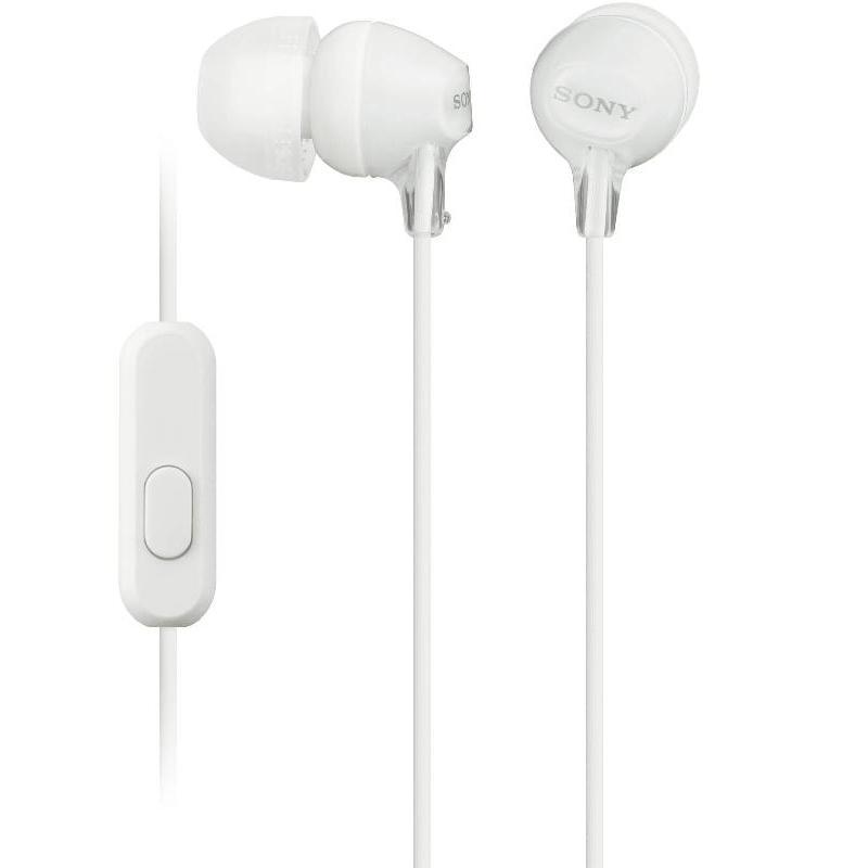 Sony MDR-EX15AP In-Ear Earphones, Wired, 3.5 mm Connector, In-line Microphone, White