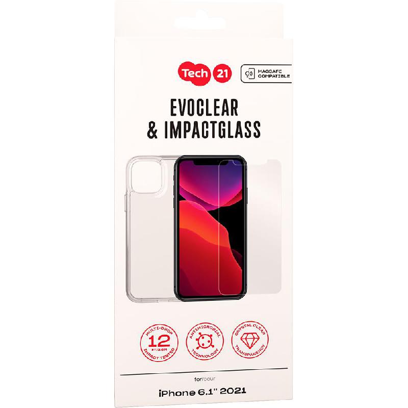 Premium Protection Pack EvoClear & Impact Glass Smartphone Case Bundle, for iPhone 13, Clear