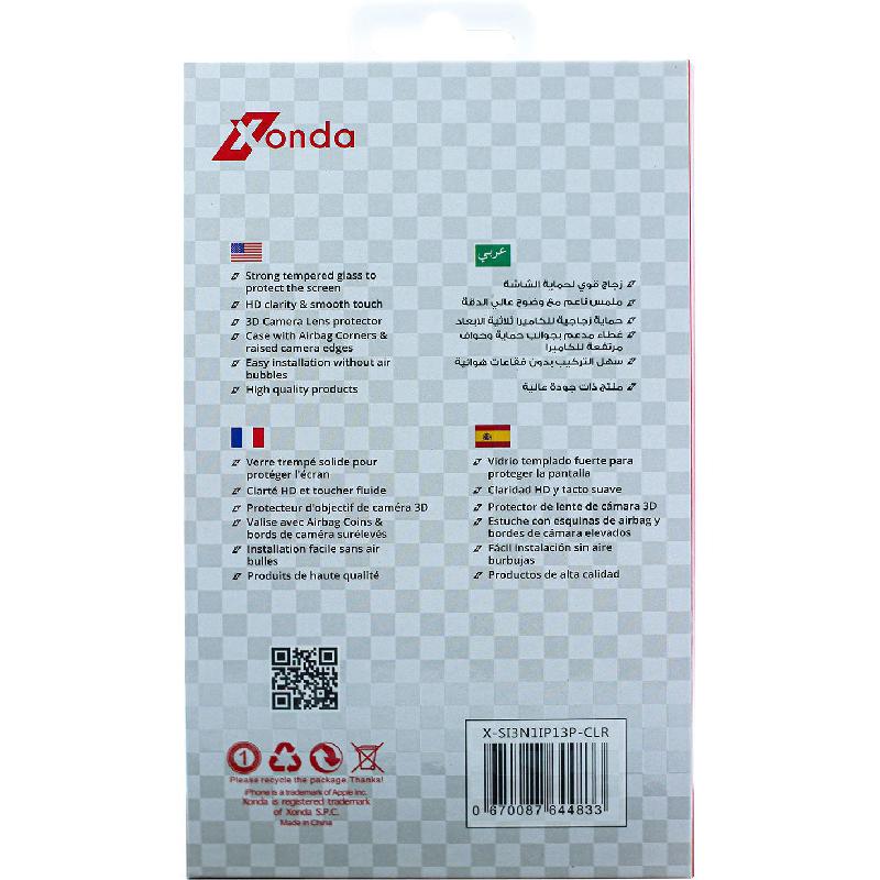 Xonda 3-in-1 Hard Case + Tempered Glass + Camera Lens Protector Smartphone Case Bundle, for iPhone 13 Pro, Clear — 3