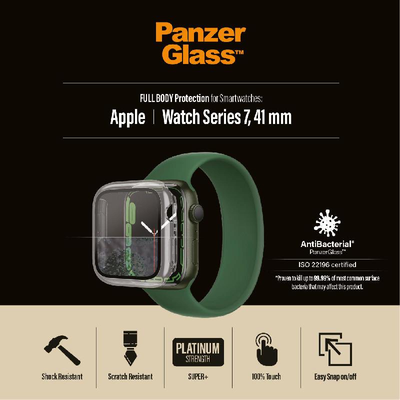 PanzerGlass Full Body Protection Smartwatch Fit Case, for Apple Watch Series 8 41/Watch Series 7 41, Clear