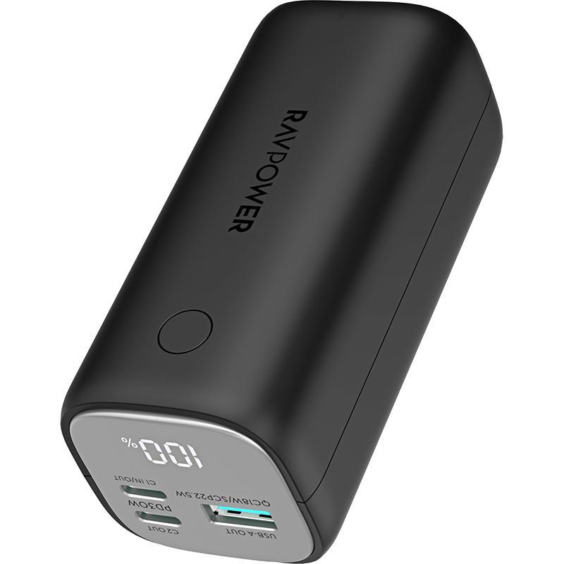 RAVPower PD Pioneer 14000 mAh 30W 3-Port Mini Powerbank, PD Fast Charging, 14000 mAh, 3 USB (1X USB/2X USB-C), Black