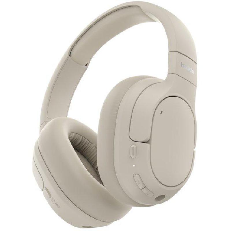 SoundForm Isolate Over-Ear Headphones, Active Noise Cancelling, Bluetooth/Wired (Optional), USB (Charging), Built-in Microphone, Sand