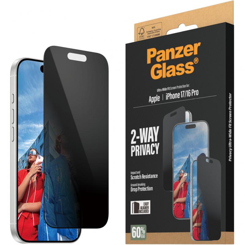 Ultra-Wide Fit Smartphone Screen Protector, for iPhone 17/iPhone 16 Pro, Tempered Glass, Privacy